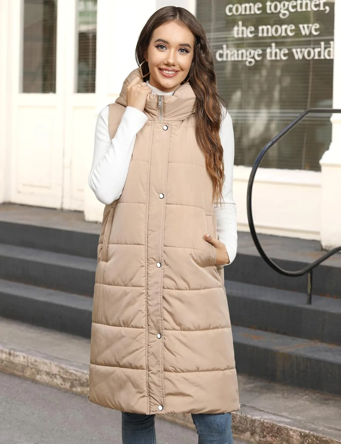 HEEKPEK Womens Puffer Vest Winter Hooded Sleeveless Zip Up Long Puffy Jacket Warm Thick Quilted Coats with Pockets
