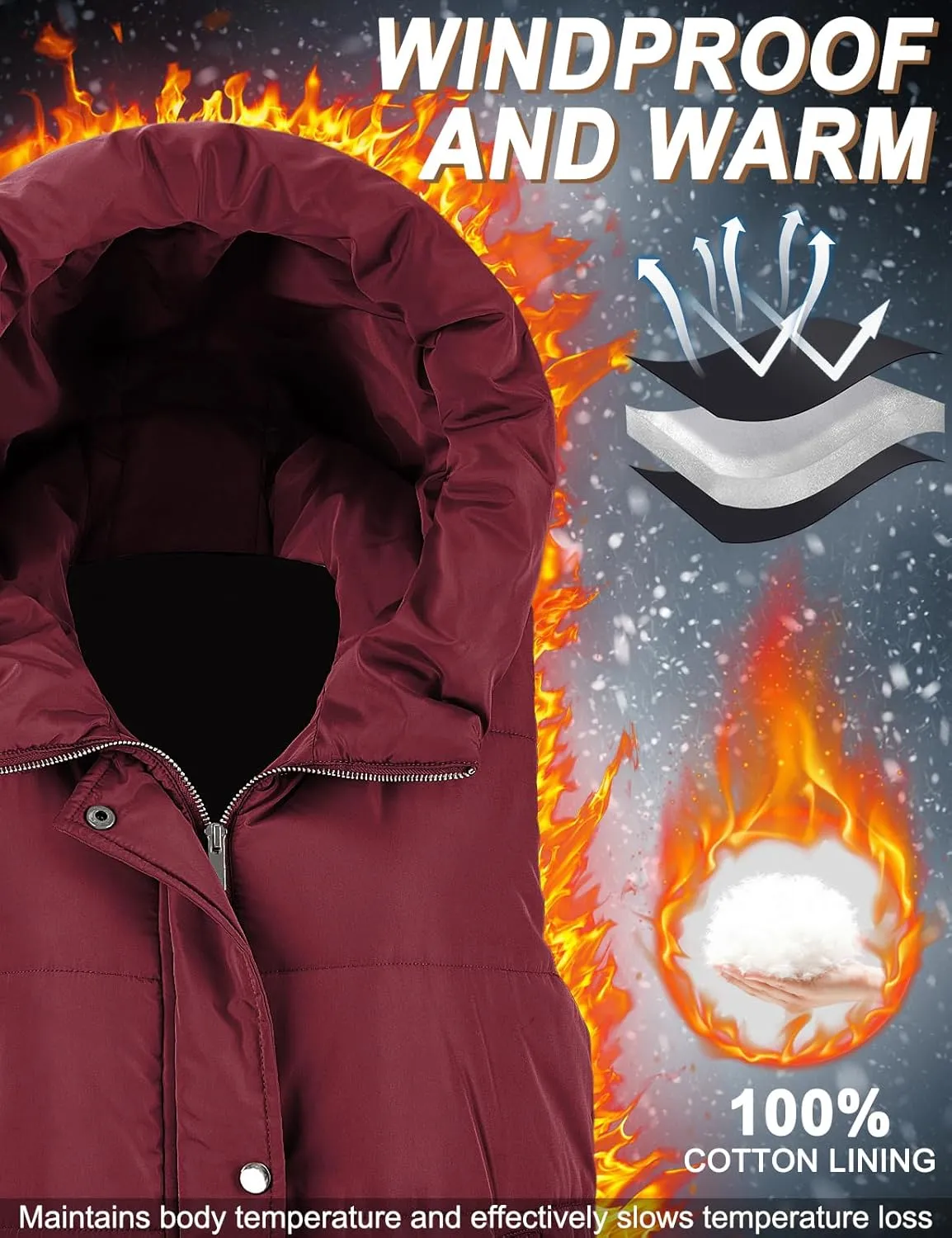 HEEKPEK Womens Puffer Vest Winter Hooded Sleeveless Zip Up Long Puffy Jacket Warm Thick Quilted Coats with Pockets
