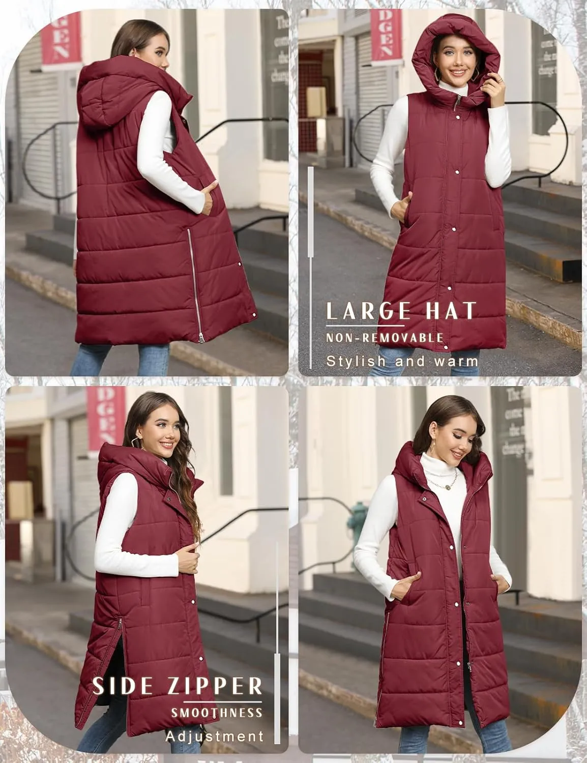 HEEKPEK Womens Puffer Vest Winter Hooded Sleeveless Zip Up Long Puffy Jacket Warm Thick Quilted Coats with Pockets
