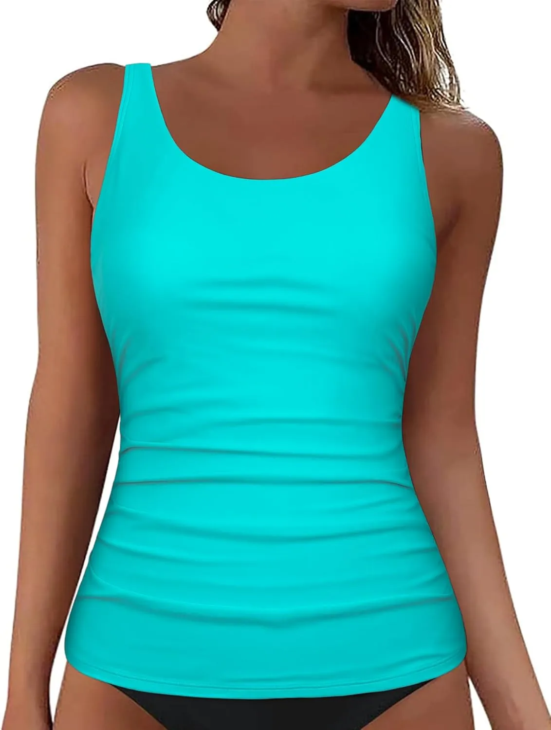 Hilor Women's Underwire Tankini Top Swimsuit Tummy Control Bathing Suit Tops Retro Tank Top Swimwear Modest Swim Top Only