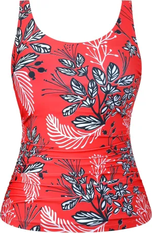 Hilor Women's Underwire Tankini Top Swimsuit Tummy Control Bathing Suit Tops Retro Tank Top Swimwear Modest Swim Top Only