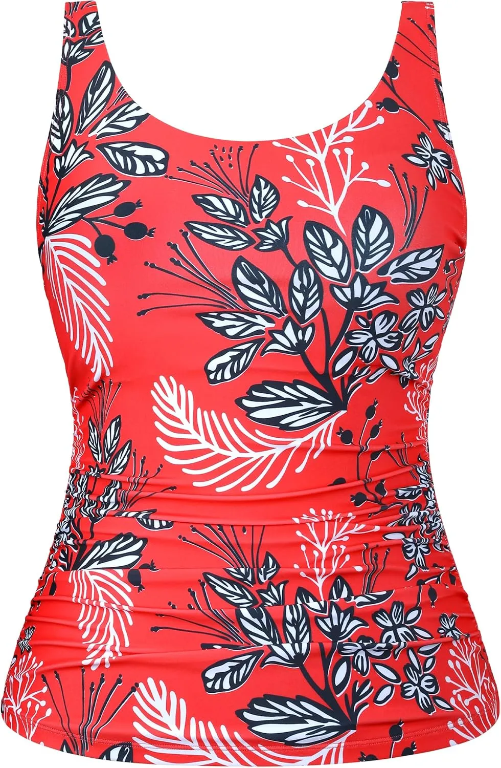 Hilor Women's Underwire Tankini Top Swimsuit Tummy Control Bathing Suit Tops Retro Tank Top Swimwear Modest Swim Top Only