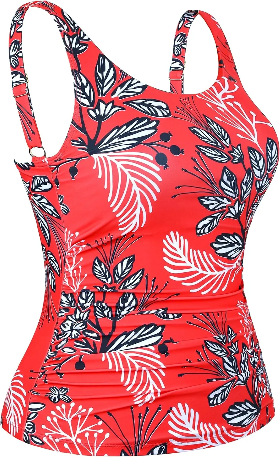 Hilor Women's Underwire Tankini Top Swimsuit Tummy Control Bathing Suit Tops Retro Tank Top Swimwear Modest Swim Top Only