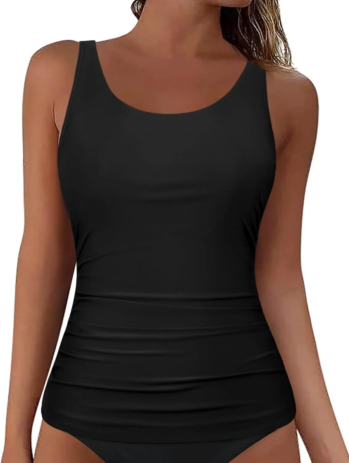 Hilor Women's Underwire Tankini Top Swimsuit Tummy Control Bathing Suit Tops Retro Tank Top Swimwear Modest Swim Top Only