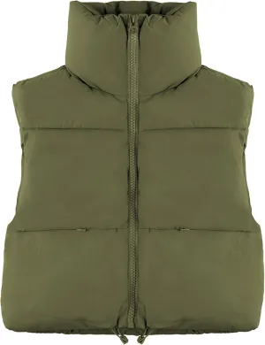 Hixiaohe Women's Winter Crop Vest Puffer Lightweight Stand Collar Padded Vest Zip Up Sleeveless Jacket