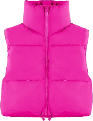 Hixiaohe Women's Winter Crop Vest Puffer Lightweight Stand Collar Padded Vest Zip Up Sleeveless Jacket