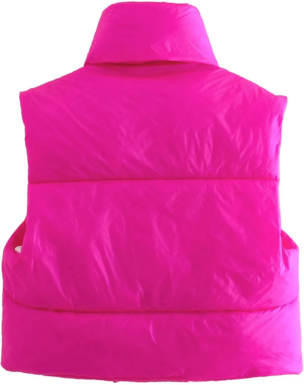 Hixiaohe Women's Winter Crop Vest Puffer Lightweight Stand Collar Padded Vest Zip Up Sleeveless Jacket