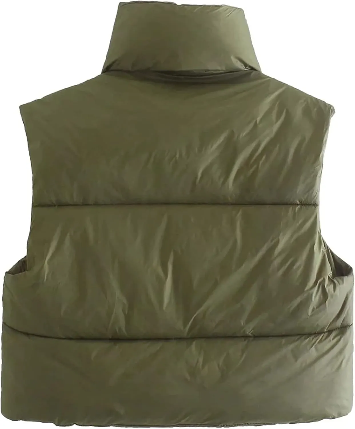 Hixiaohe Women's Winter Crop Vest Puffer Lightweight Stand Collar Padded Vest Zip Up Sleeveless Jacket