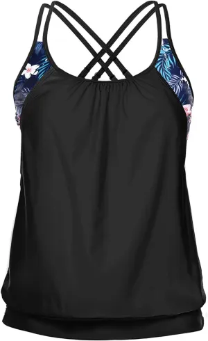 Holipick Tankini Top for Women Blouson Tummy Control Swim Top Loose Fit Bathing Suit Top Only No Bottom
