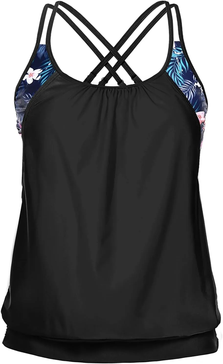 Holipick Tankini Top for Women Blouson Tummy Control Swim Top Loose Fit Bathing Suit Top Only No Bottom