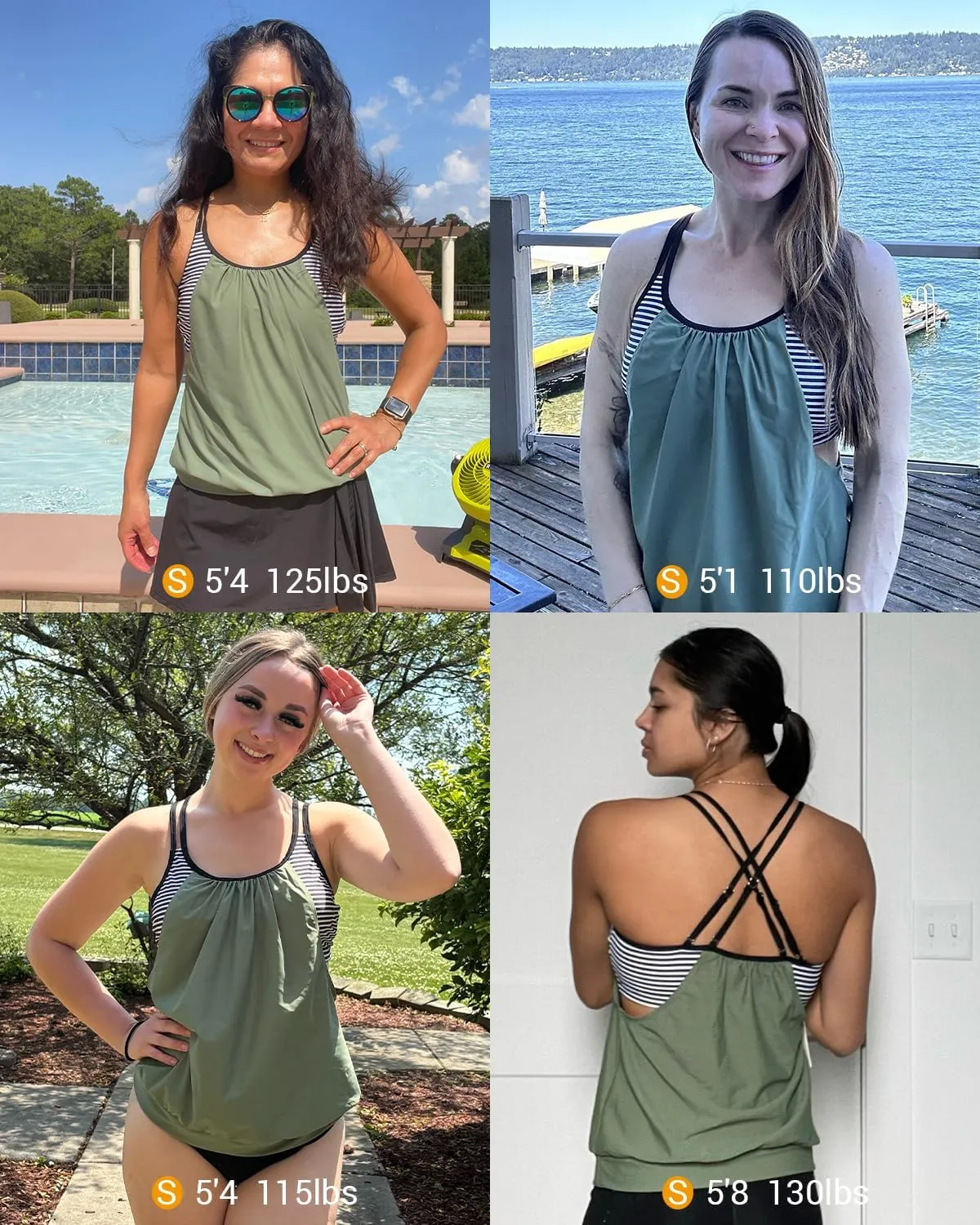 Holipick Tankini Top for Women Blouson Tummy Control Swim Top Loose Fit Bathing Suit Top Only No Bottom