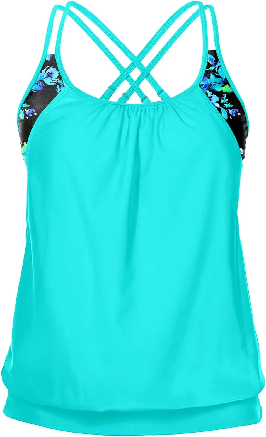 Holipick Tankini Top for Women Blouson Tummy Control Swim Top Loose Fit Bathing Suit Top Only No Bottom