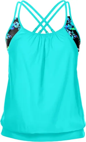 Holipick Tankini Top for Women Blouson Tummy Control Swim Top Loose Fit Bathing Suit Top Only No Bottom