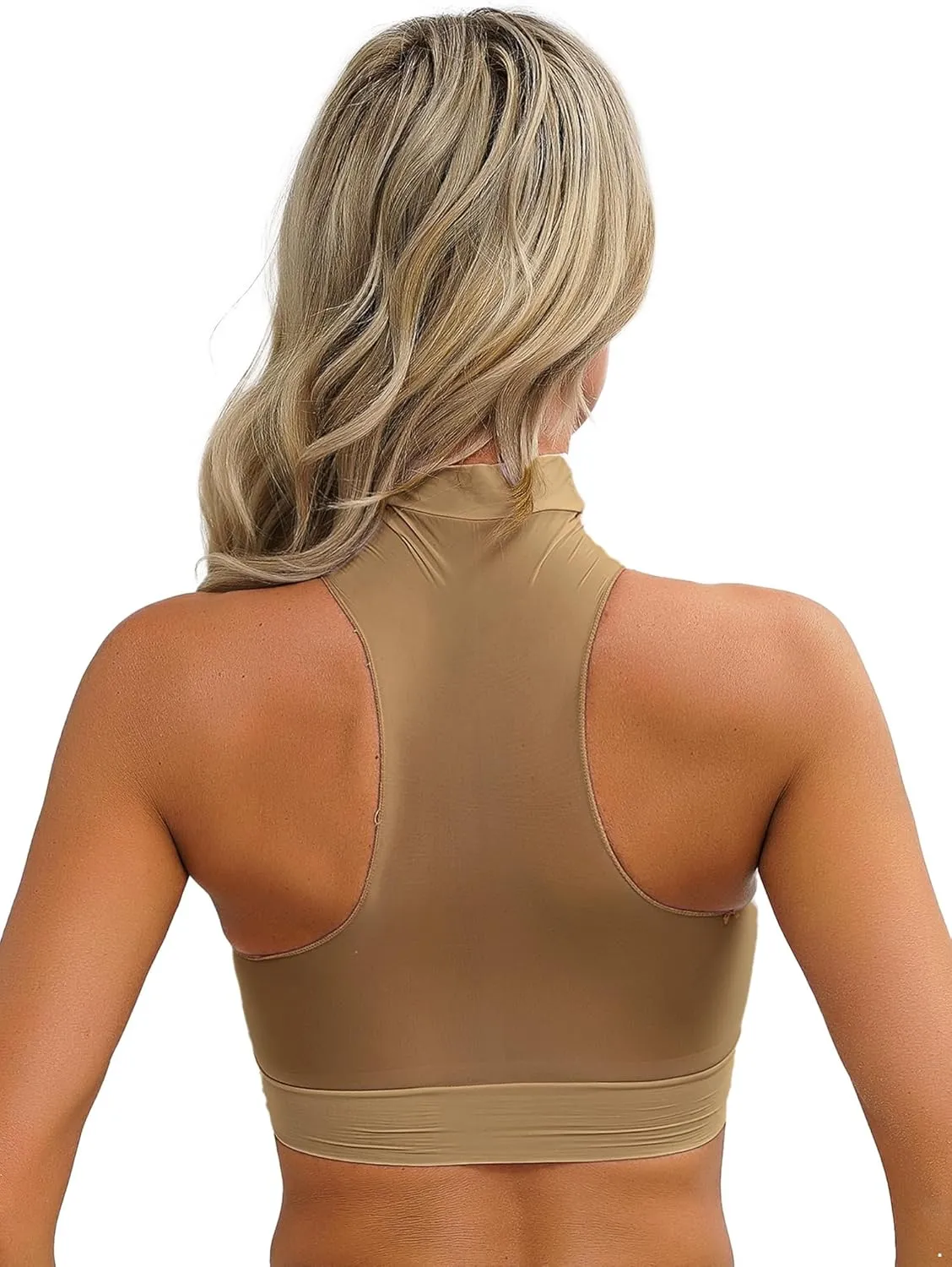 iiniim Women's Tank Top Sexy Crop Halter Top Sleeveless Solid Glossy Basic Camisole Sheer Tube Top
