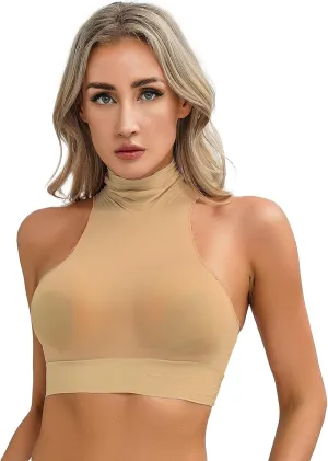 iiniim Women's Tank Top Sexy Crop Halter Top Sleeveless Solid Glossy Basic Camisole Sheer Tube Top