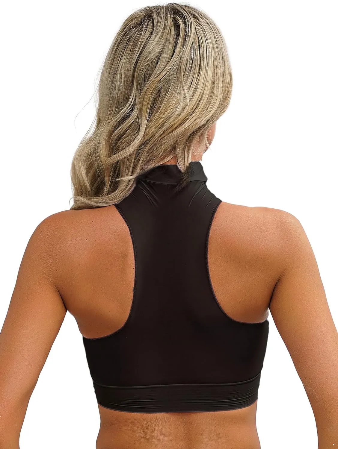 iiniim Women's Tank Top Sexy Crop Halter Top Sleeveless Solid Glossy Basic Camisole Sheer Tube Top