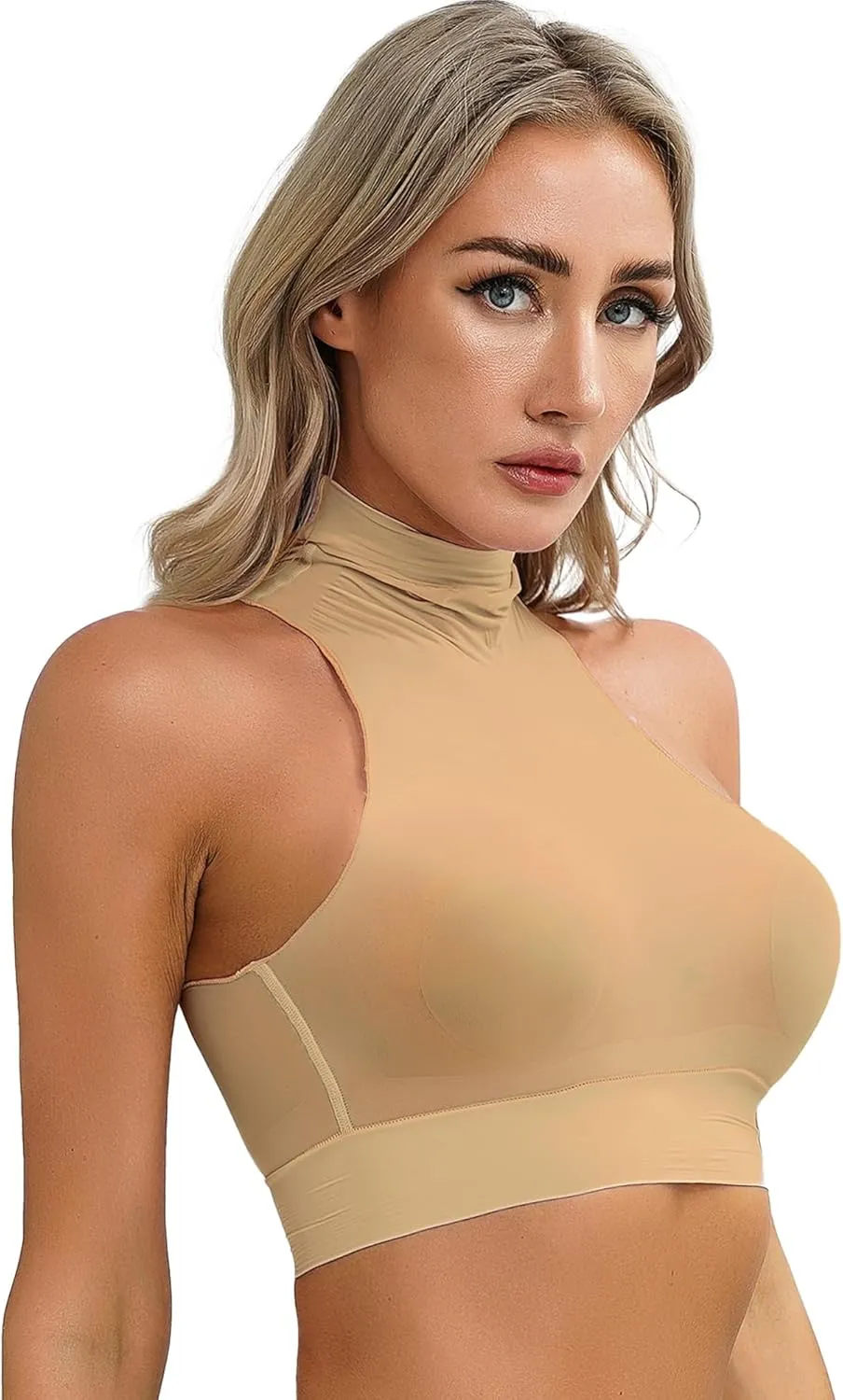 iiniim Women's Tank Top Sexy Crop Halter Top Sleeveless Solid Glossy Basic Camisole Sheer Tube Top