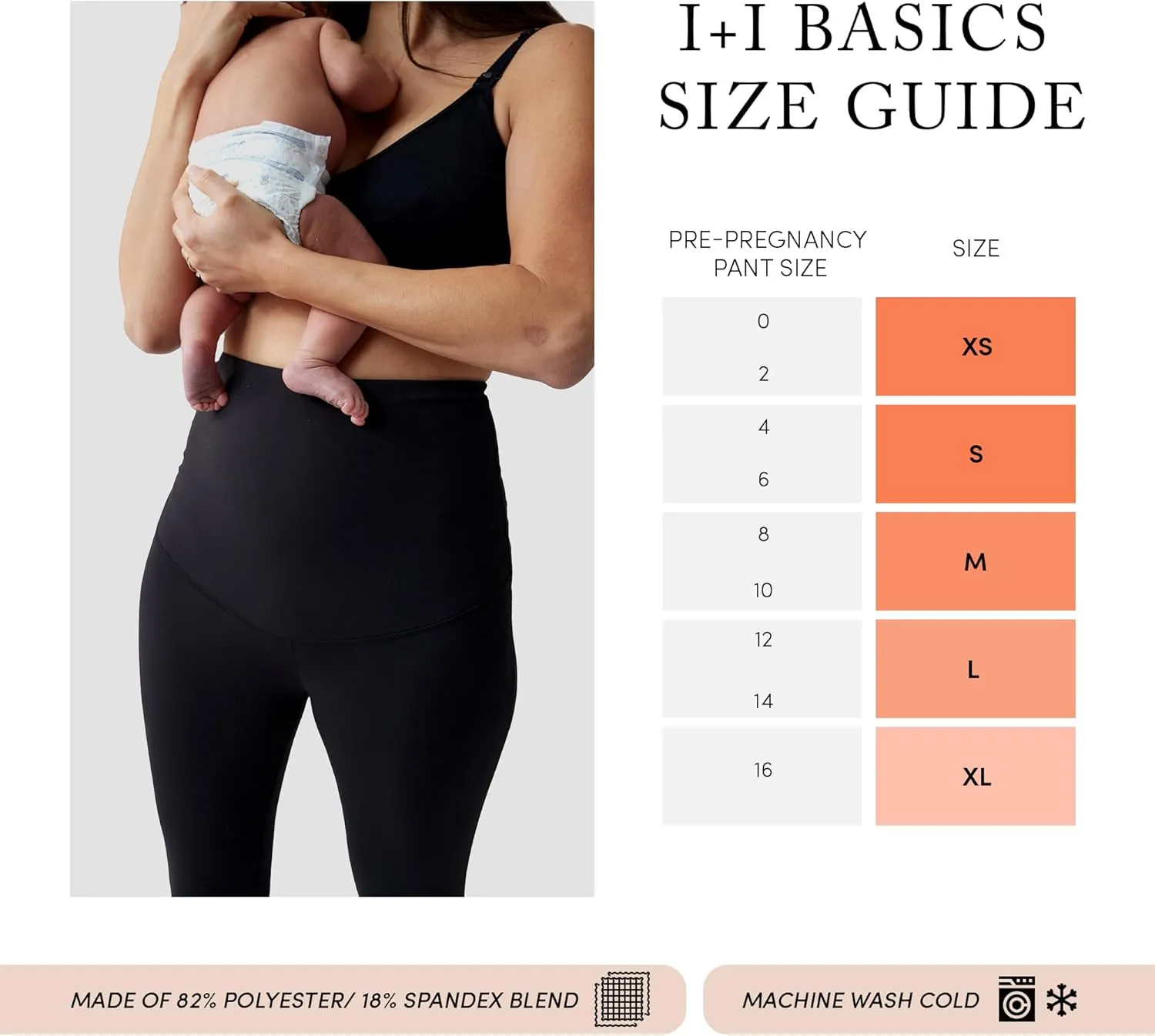 Ingrid and Isabel Basics Postpartum Compression Leggings- Postpartum Leggings for Tummy Control & Support