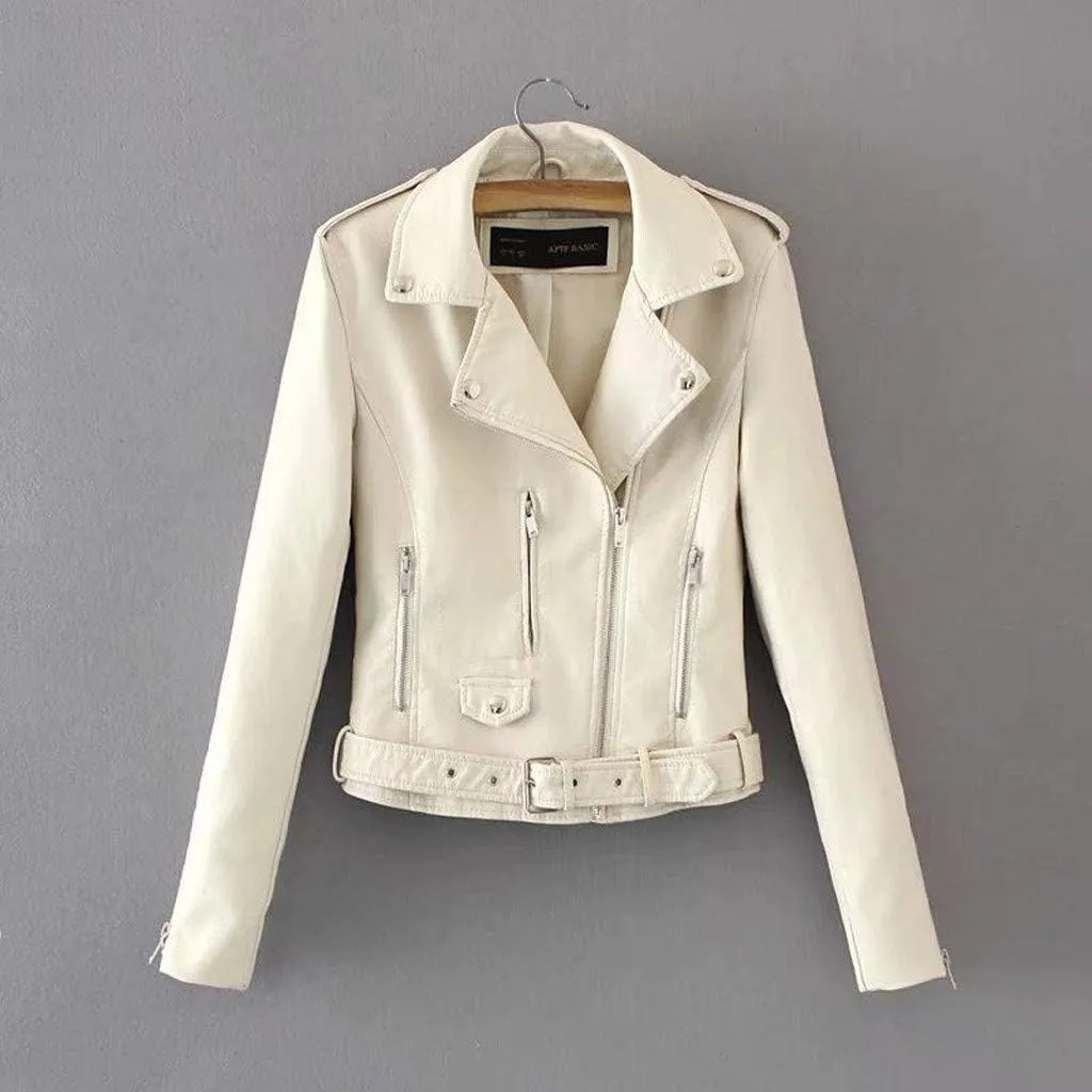Jacket Women Motor Women Punk Tops Coat Zip Cropped Lapel Ladies Biker Women's Coat Cropped Leather Jacket Women