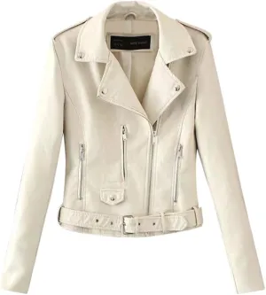 Jacket Women Motor Women Punk Tops Coat Zip Cropped Lapel Ladies Biker Women's Coat Cropped Leather Jacket Women