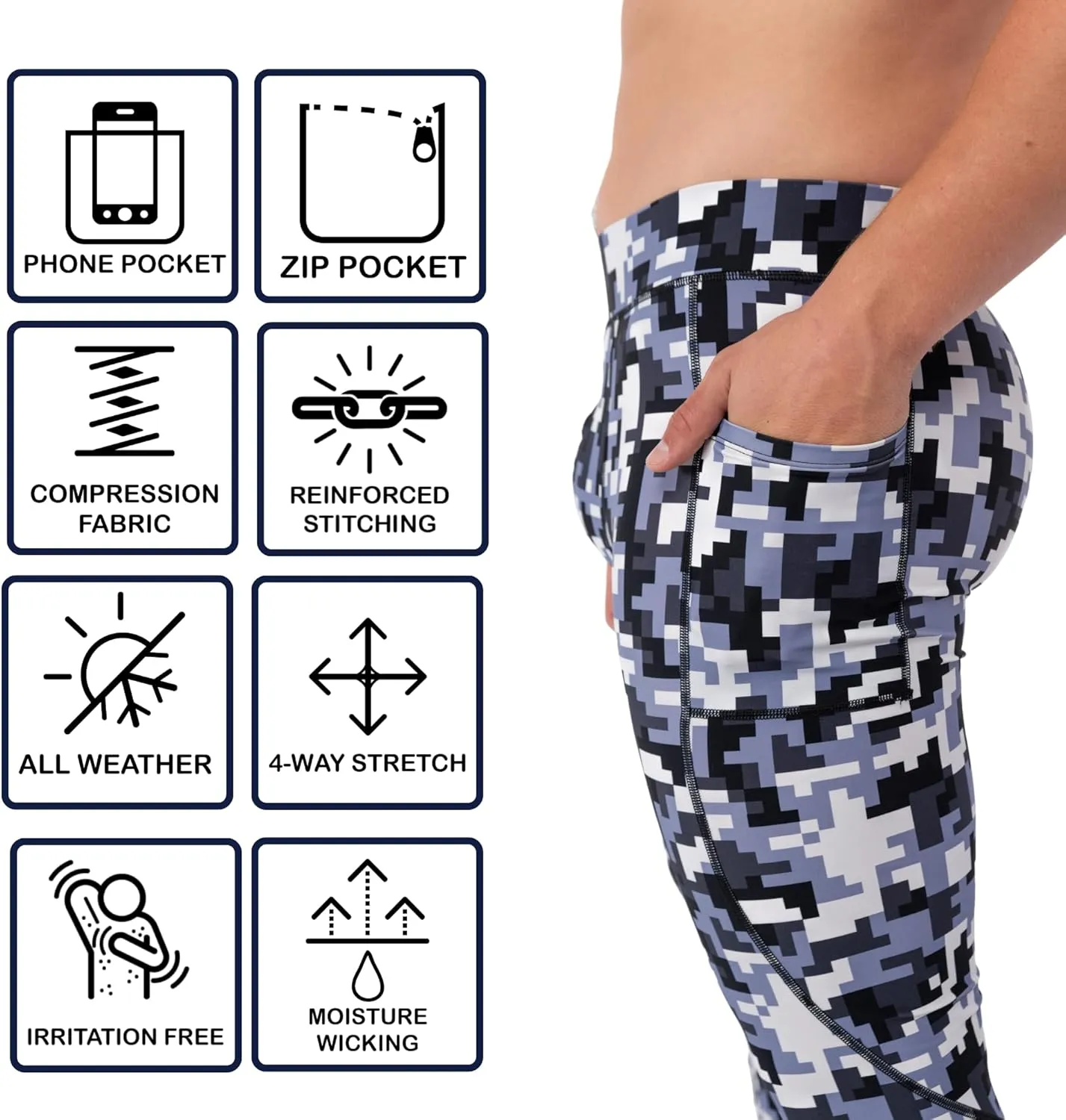 Kapow Meggings Performance Mens Leggings with Pockets & Pad - Mens Compression Leggings