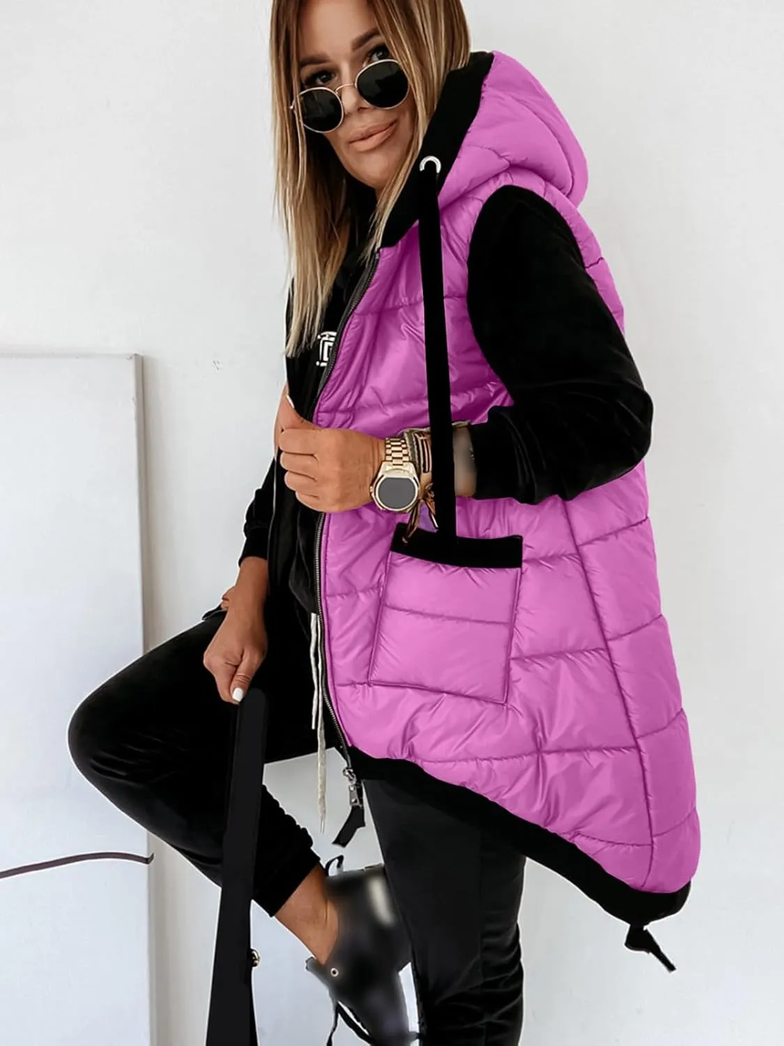 Kaxindeb Women's Hooded Outwear Vest Lightweight Zipper Up Padded Gilet With Pockets