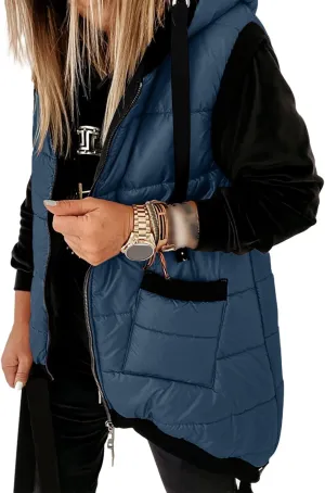 Kaxindeb Women's Hooded Outwear Vest Lightweight Zipper Up Padded Gilet With Pockets
