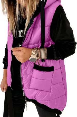 Kaxindeb Women's Hooded Outwear Vest Lightweight Zipper Up Padded Gilet With Pockets