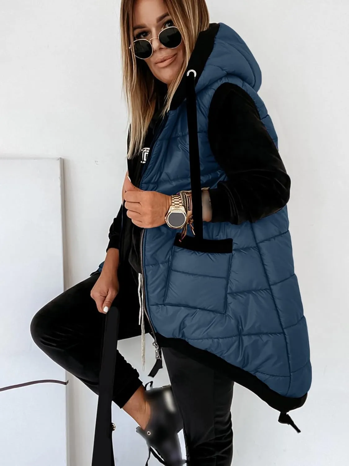 Kaxindeb Women's Hooded Outwear Vest Lightweight Zipper Up Padded Gilet With Pockets