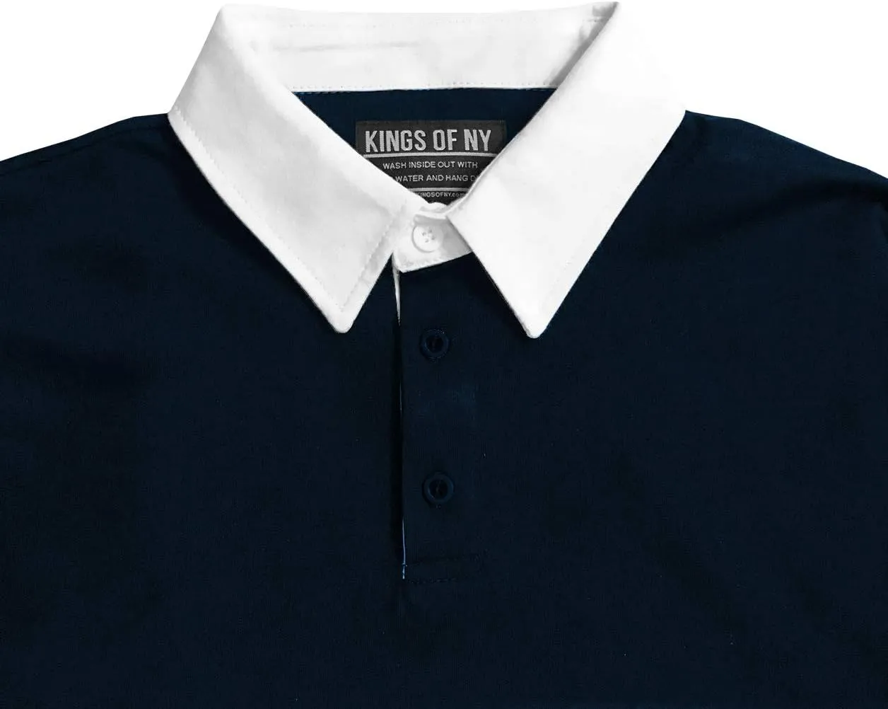 Kings Of NY Classic Mens Long Sleeve Sports Polo Rugby Shirt