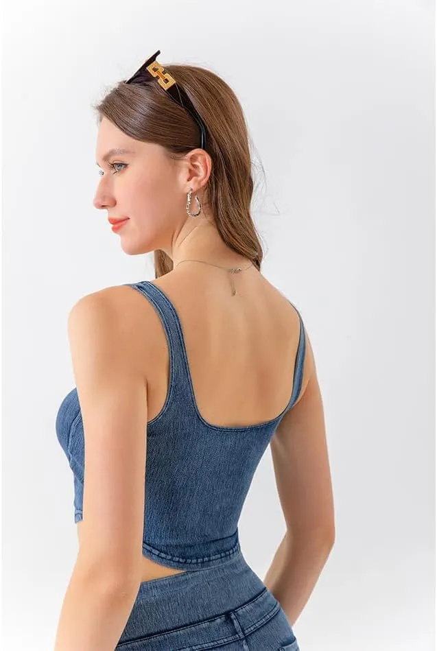 Kvor Women Vest Chic Shoulder Lady Corset Tube Top Sexy Jeans Camisole Top Denim Crop Top