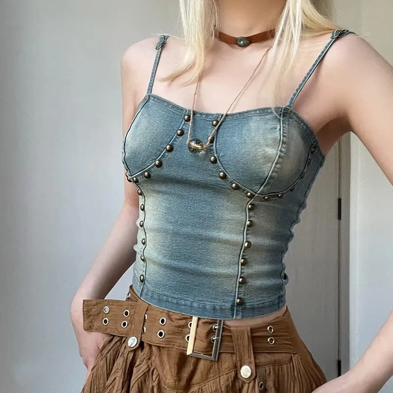 Kvor Women Vest Chic Shoulder Lady Corset Tube Top Sexy Jeans Camisole Top Denim Crop Top