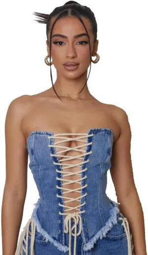 Kvor Women Vest Chic Shoulder Lady Corset Tube Top Sexy Jeans Camisole Top Denim Crop Top
