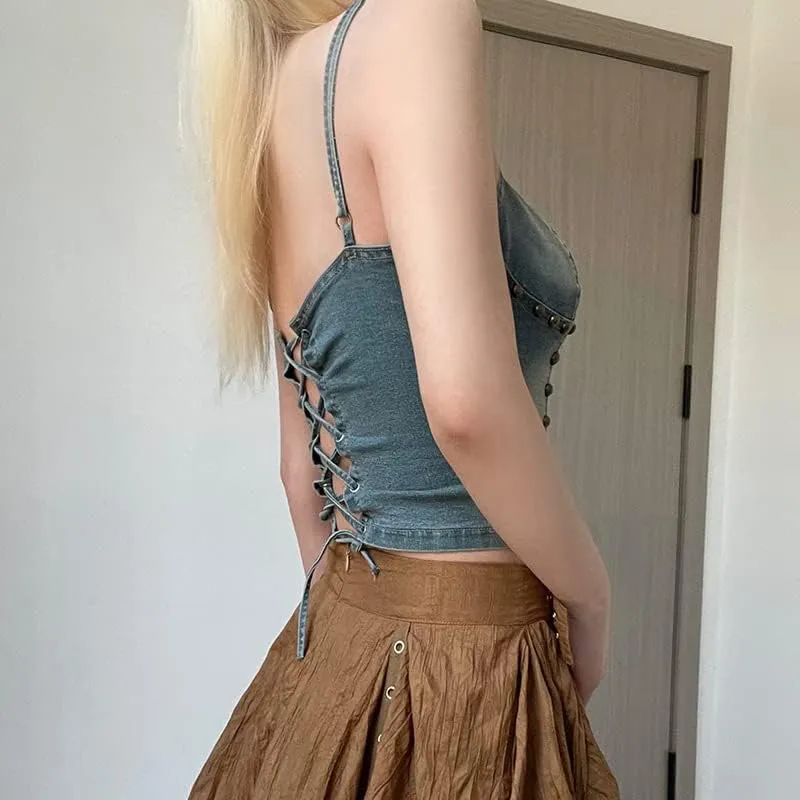 Kvor Women Vest Chic Shoulder Lady Corset Tube Top Sexy Jeans Camisole Top Denim Crop Top