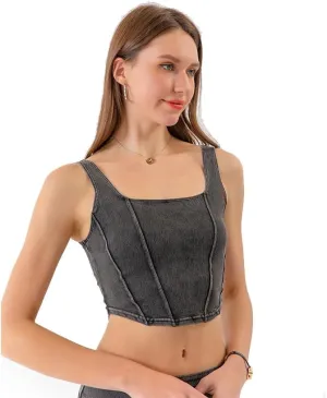 Kvor Women Vest Chic Shoulder Lady Corset Tube Top Sexy Jeans Camisole Top Denim Crop Top