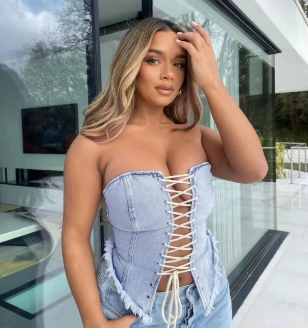 Kvor Women Vest Chic Shoulder Lady Corset Tube Top Sexy Jeans Camisole Top Denim Crop Top