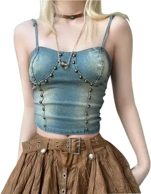 Kvor Women Vest Chic Shoulder Lady Corset Tube Top Sexy Jeans Camisole Top Denim Crop Top