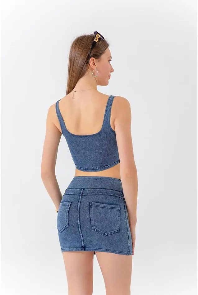 Kvor Women Vest Chic Shoulder Lady Corset Tube Top Sexy Jeans Camisole Top Denim Crop Top