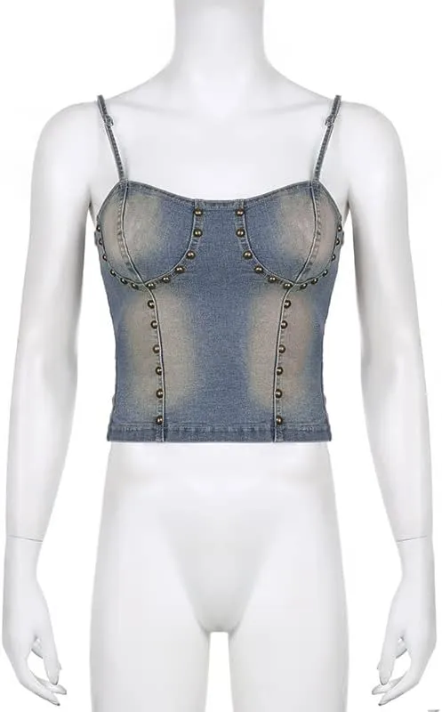 Kvor Women Vest Chic Shoulder Lady Corset Tube Top Sexy Jeans Camisole Top Denim Crop Top