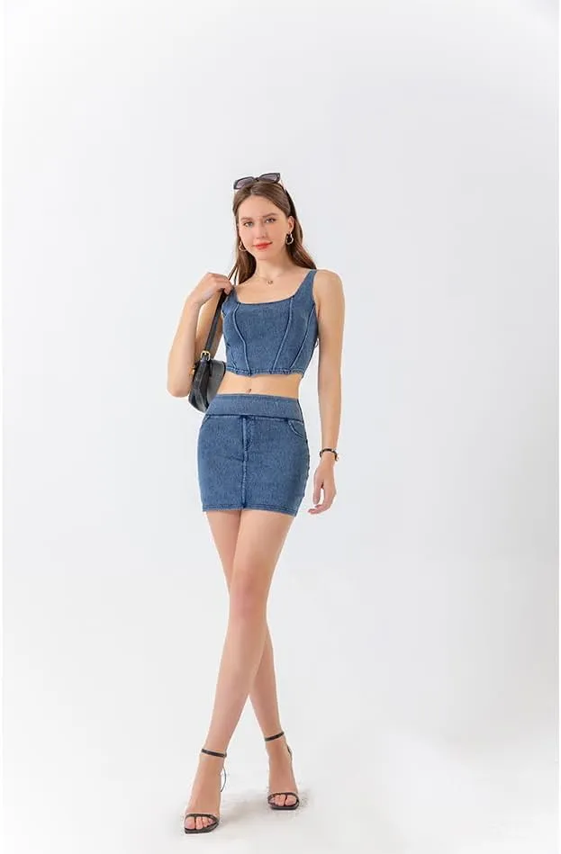 Kvor Women Vest Chic Shoulder Lady Corset Tube Top Sexy Jeans Camisole Top Denim Crop Top