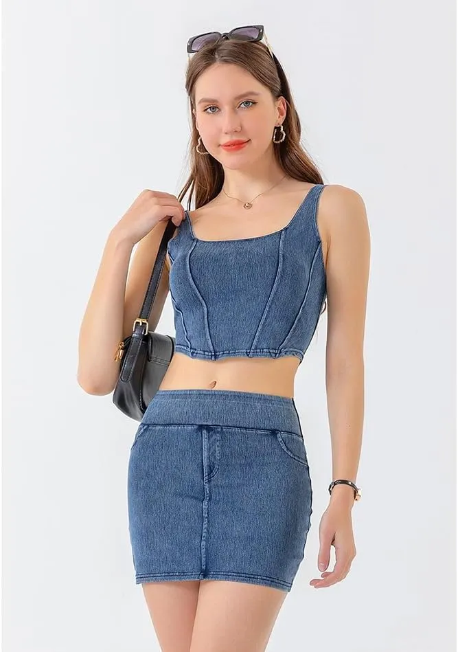 Kvor Women Vest Chic Shoulder Lady Corset Tube Top Sexy Jeans Camisole Top Denim Crop Top