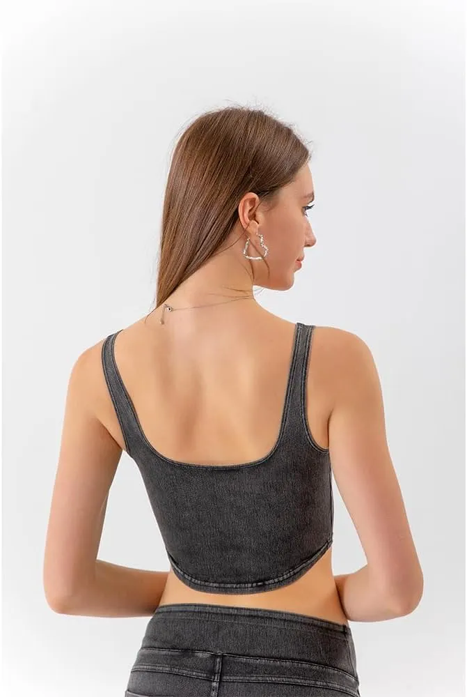 Kvor Women Vest Chic Shoulder Lady Corset Tube Top Sexy Jeans Camisole Top Denim Crop Top