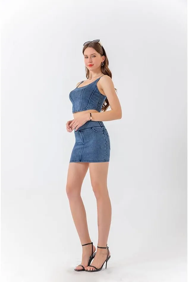 Kvor Women Vest Chic Shoulder Lady Corset Tube Top Sexy Jeans Camisole Top Denim Crop Top