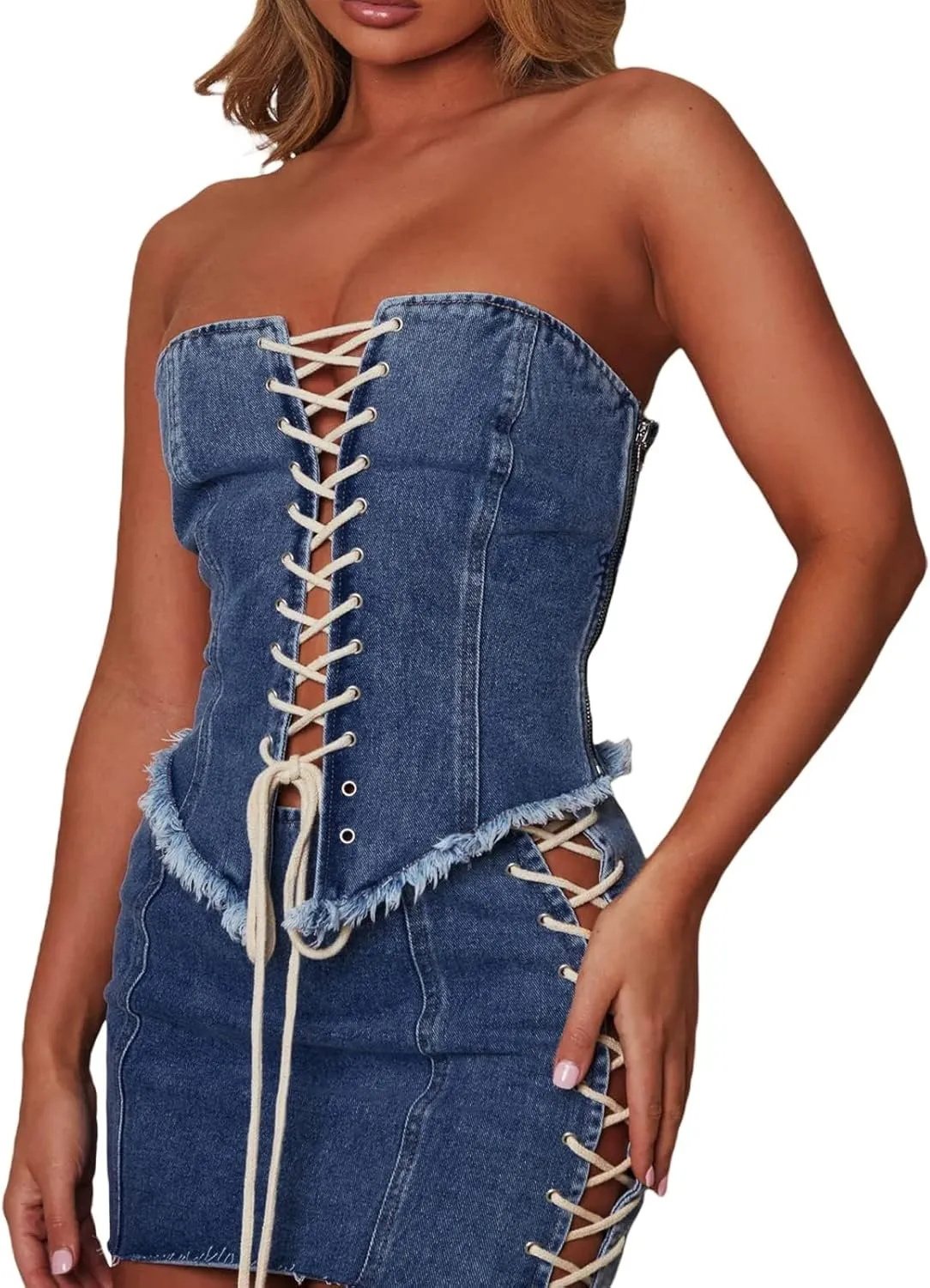 Kvor Women Vest Chic Shoulder Lady Corset Tube Top Sexy Jeans Camisole Top Denim Crop Top