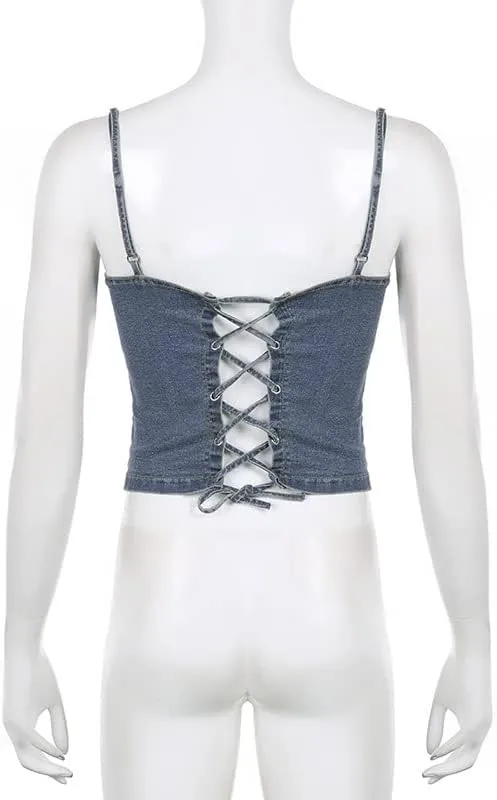 Kvor Women Vest Chic Shoulder Lady Corset Tube Top Sexy Jeans Camisole Top Denim Crop Top