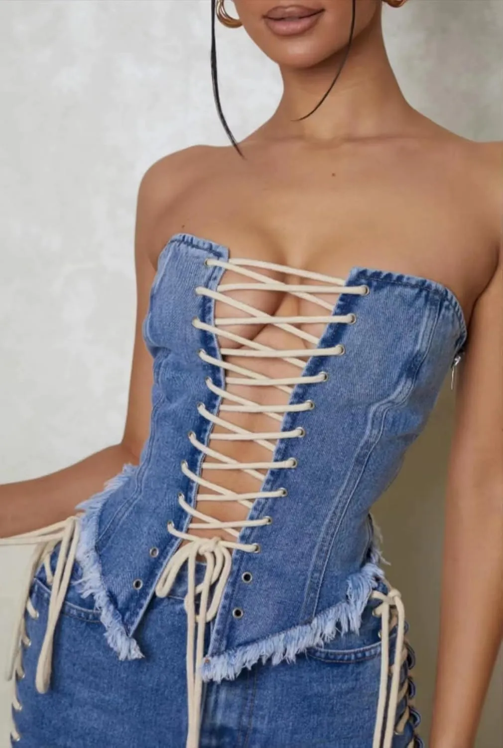 Kvor Women Vest Chic Shoulder Lady Corset Tube Top Sexy Jeans Camisole Top Denim Crop Top