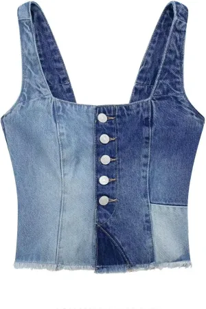 Kvor Women Vest Chic Shoulder Lady Corset Tube Top Sexy Jeans Camisole Top Denim Top