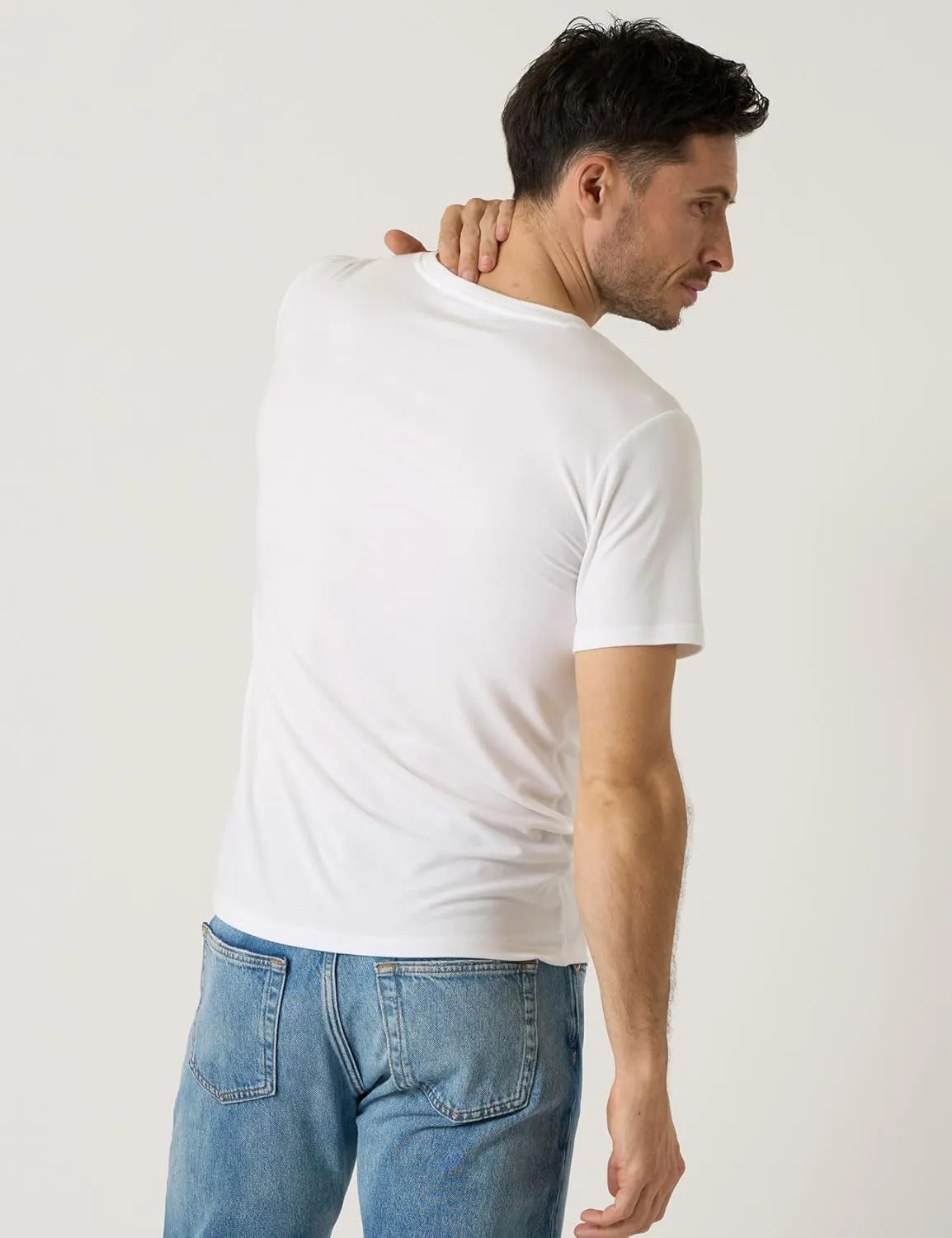 LAPASA Mens 2-Pack Micro Modal Tag-Free Short Sleeve T-Shirts Crew & V-Neck Solid Plain Regular-Fit Tee M07/M08