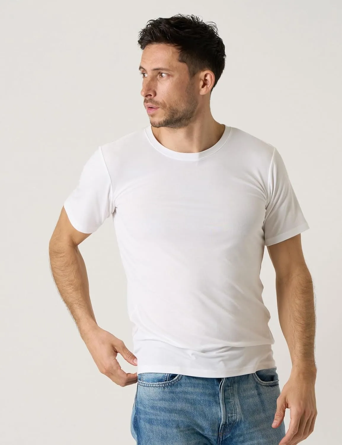 LAPASA Mens 2-Pack Micro Modal Tag-Free Short Sleeve T-Shirts Crew & V-Neck Solid Plain Regular-Fit Tee M07/M08