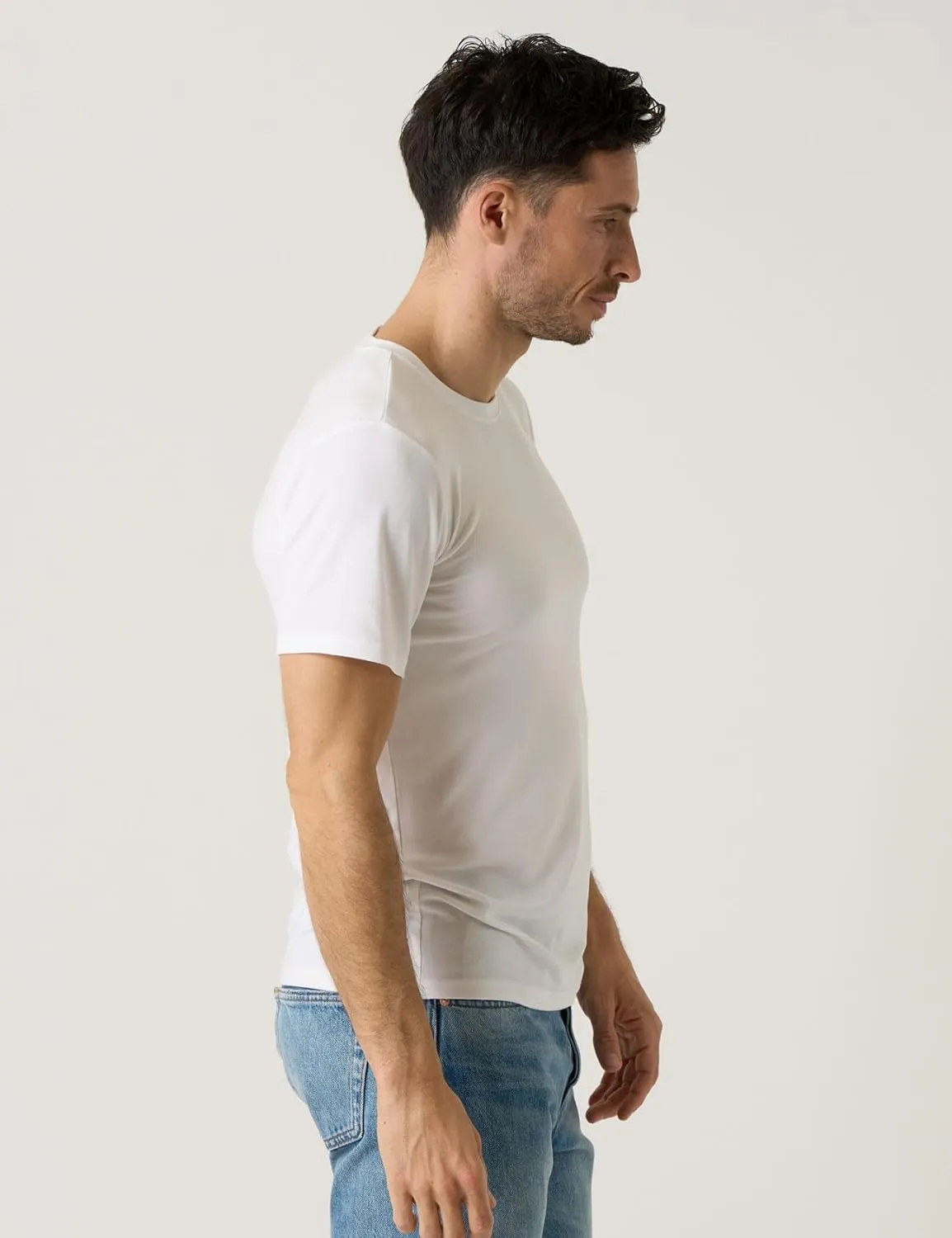 LAPASA Mens 2-Pack Micro Modal Tag-Free Short Sleeve T-Shirts Crew & V-Neck Solid Plain Regular-Fit Tee M07/M08